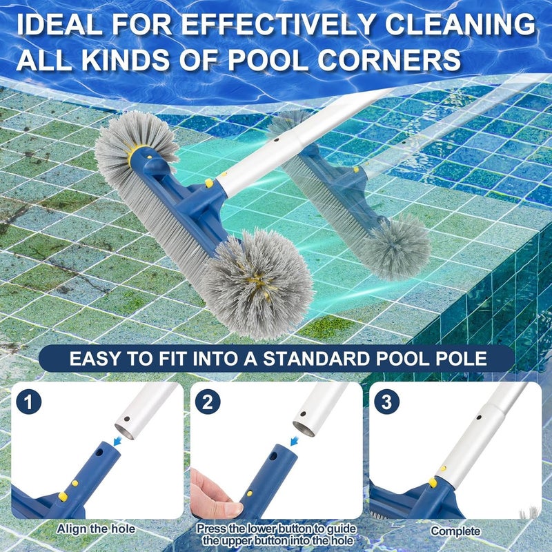POOLAZA 18’’ & 20’’ Pool Brushes with Round Ends, Detachable Pool Brushes for Cleaning Pool Walls & Tiles, 2 in 1 Pool Brush Head for Inground Pools/Above Ground Pools,High-Efficient Pool Scrub Brush - Image 5